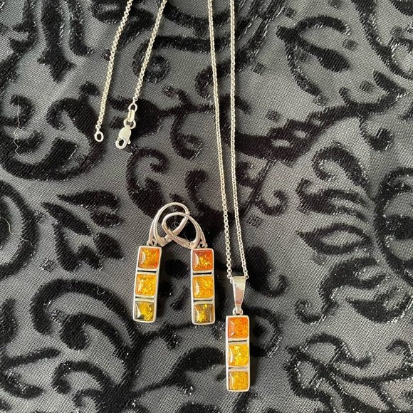Amber Drop Earrings + Necklace Set - Picture 9 of 13
